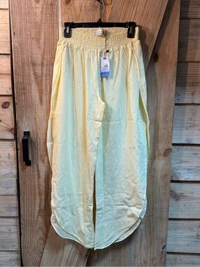 Light Yellow Smocked-Waist Casual Pants
